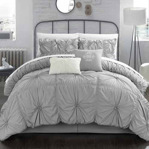 10-Piece Ruffled Comforter Set King Silver S784