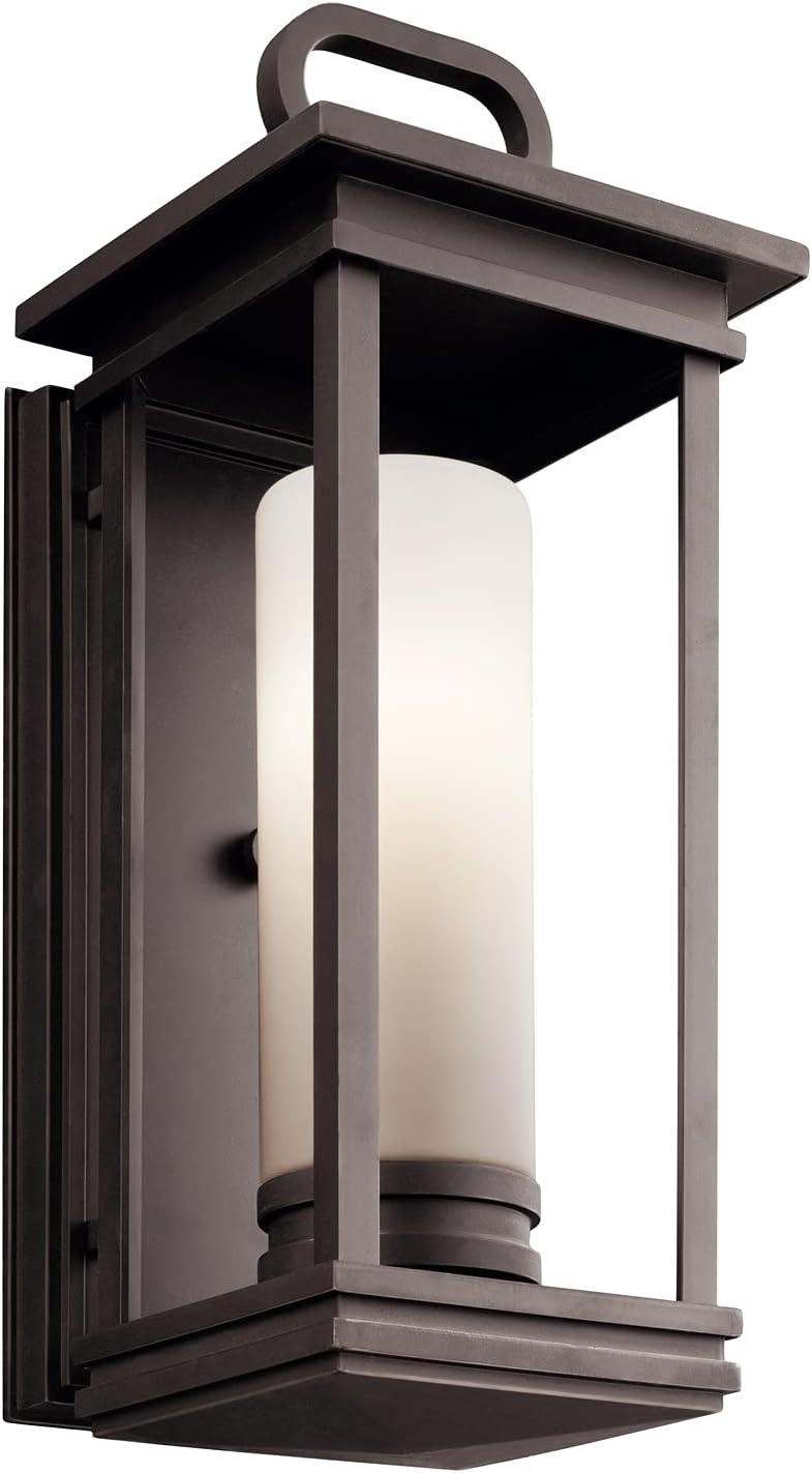 17.75 1 Light Outdoor Wall Light with Satin Etched Cased Opal Glass in Rubbed Bronze B307759