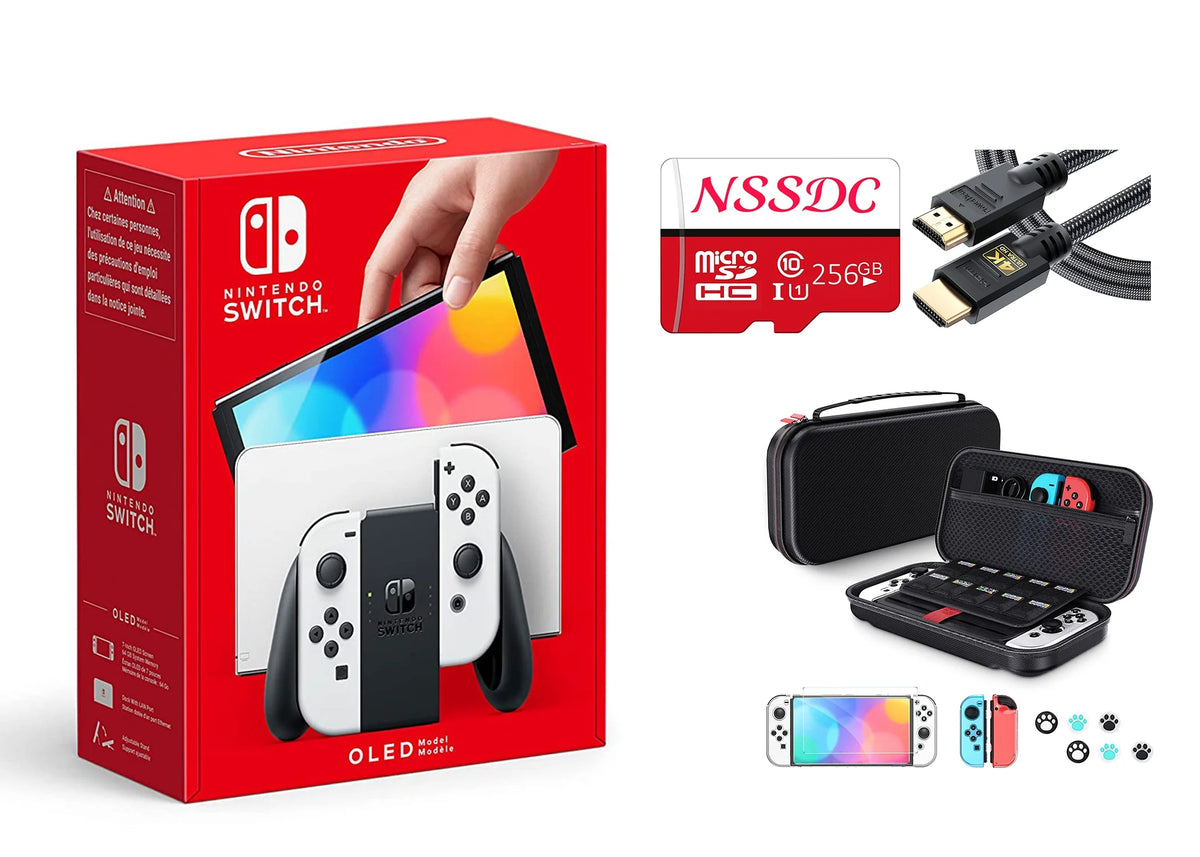 White Nintendo Switch OLED Console with 256gb Storage Card and Case H129