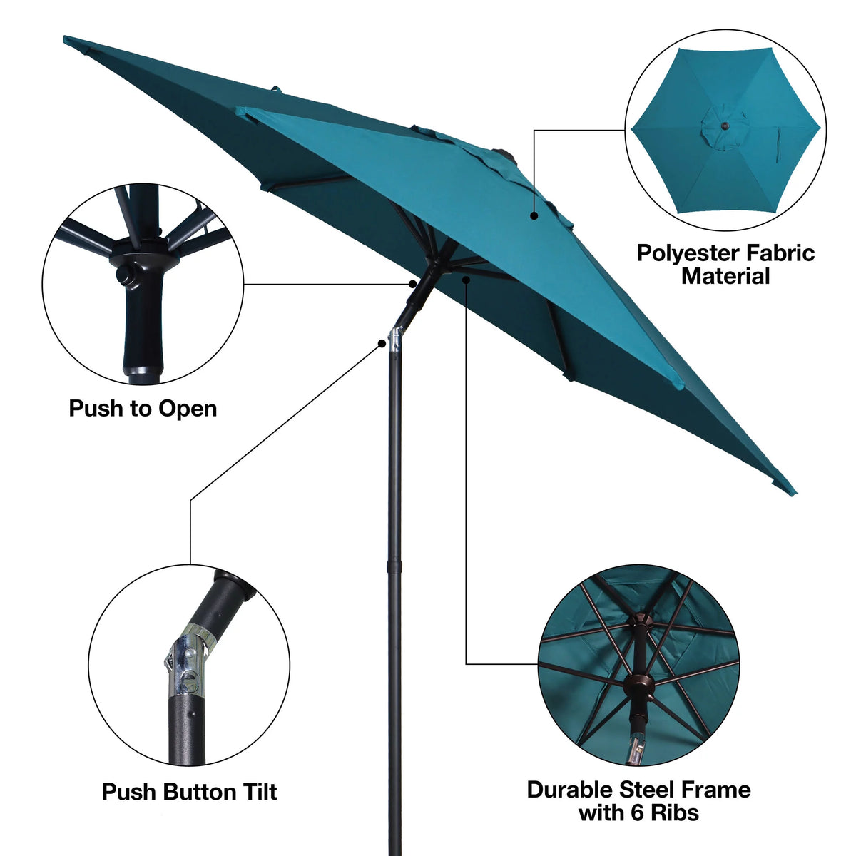 7.5 Foot Round Market Umbrella Black & White Cabana Stripe R549