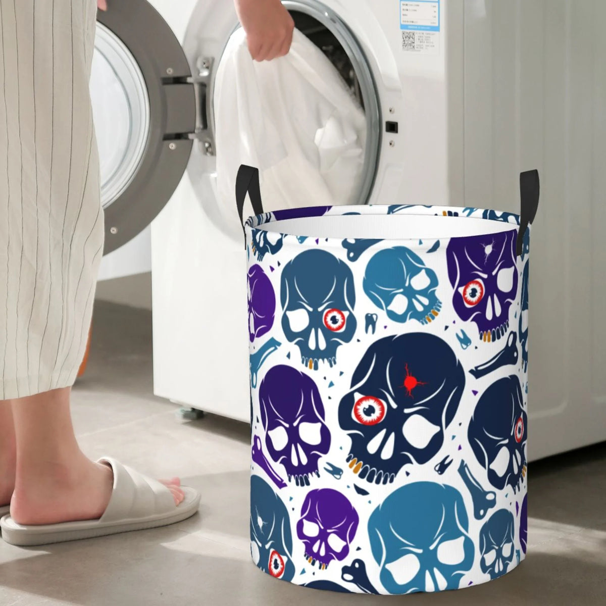 Blue Skull Purple Bone Collapsible Laundry Basket Y362274