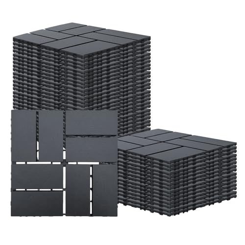 12 PCS Dark Grey 12"x12" Plastic Interlocking Deck Tiles U84661