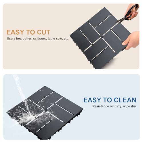 12 PCS Dark Grey 12"x12" Plastic Interlocking Deck Tiles U84661
