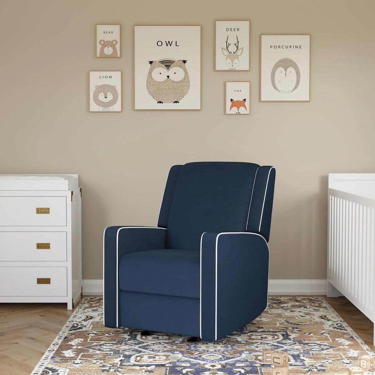 Beige Linen Nursery Rocker Recliner Q689397