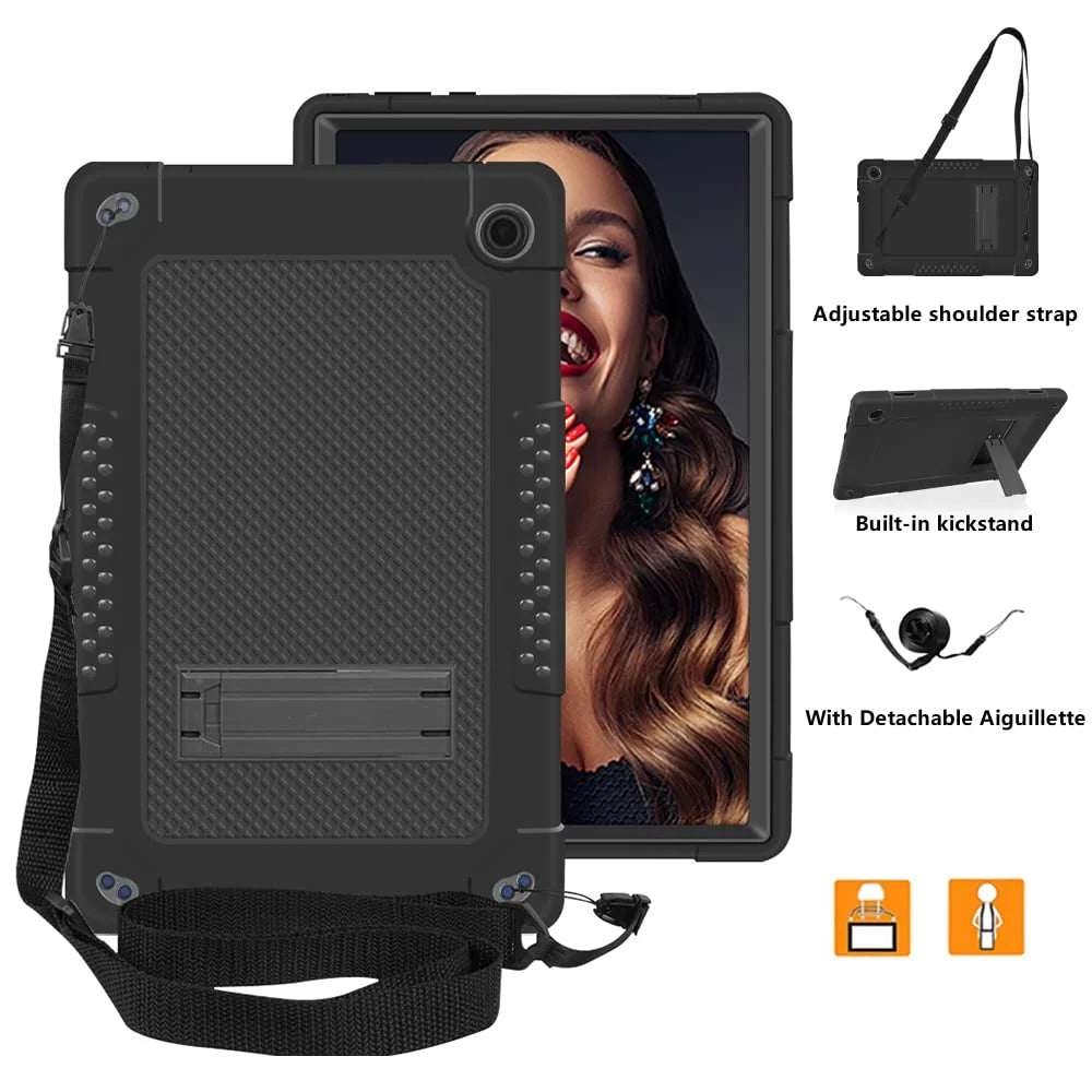 Black Heavy Duty Tablet Case with Kickstand and Shoulder Strap N70817