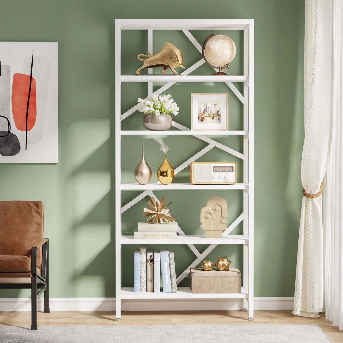 71" 6 Tier Rustic Brown Wood Etagere Bookcase U7157