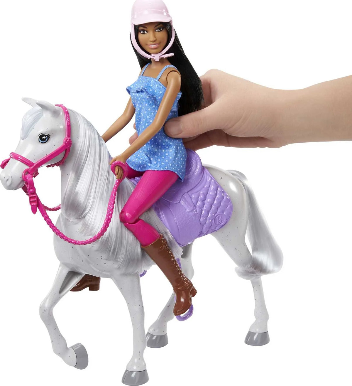 Barbie Doll & Horse Set with Brunette Doll, White Horse, Saddle, Bridle & Reins W213938