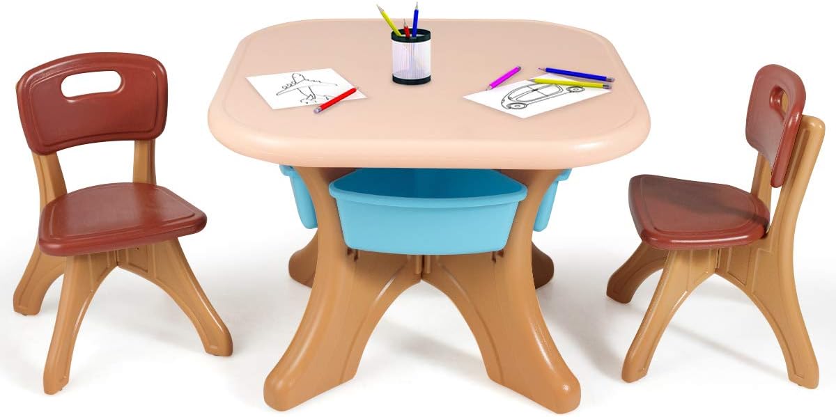 Kids Table and Chair Set, 3 Piece Activity Table with Toy Storage Bin L776497