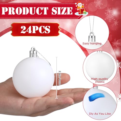 24 Set Christmas Ball Ornament 2.36 Inch White T75993