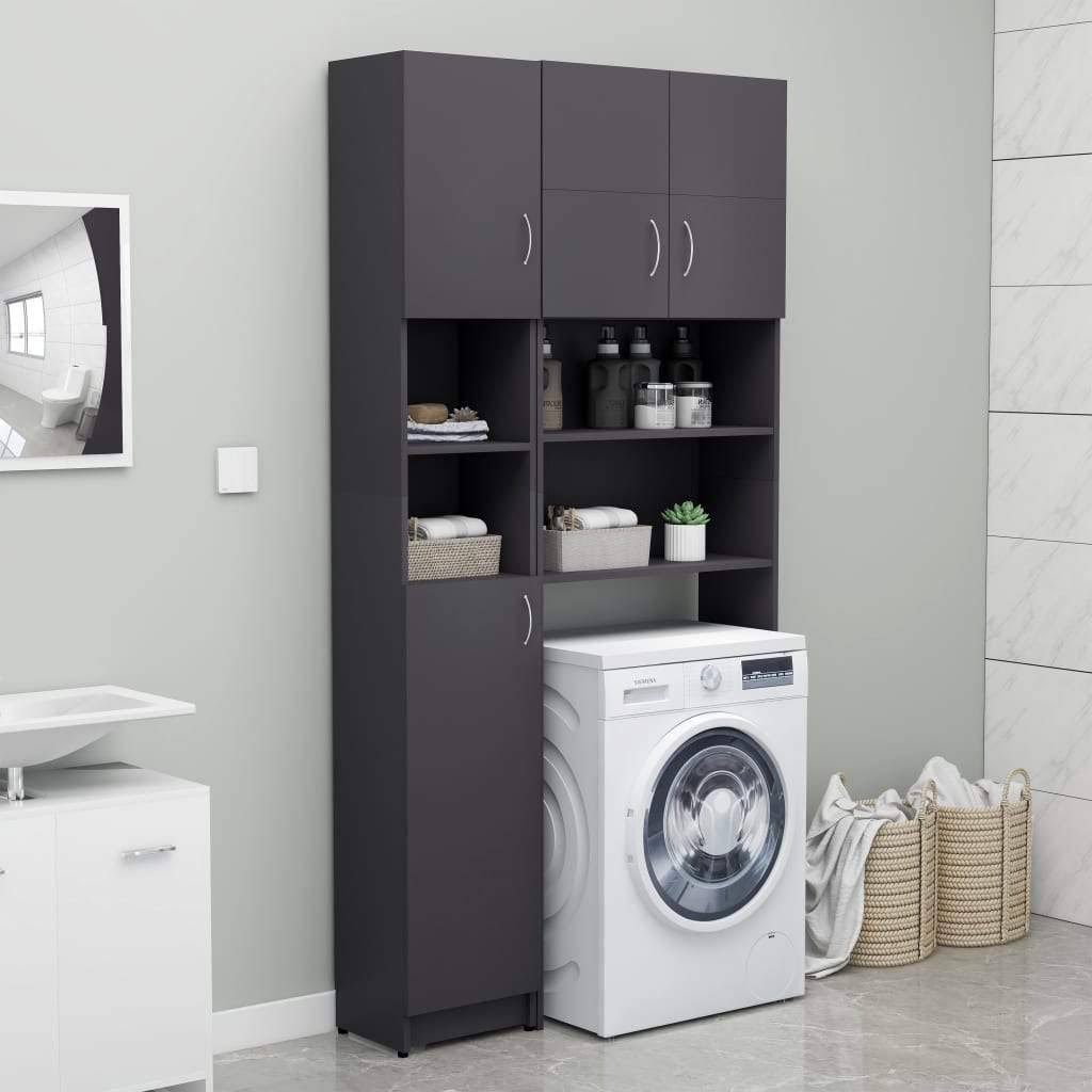 Bathroom Cabinet High Gloss Gray Chipboard X511959