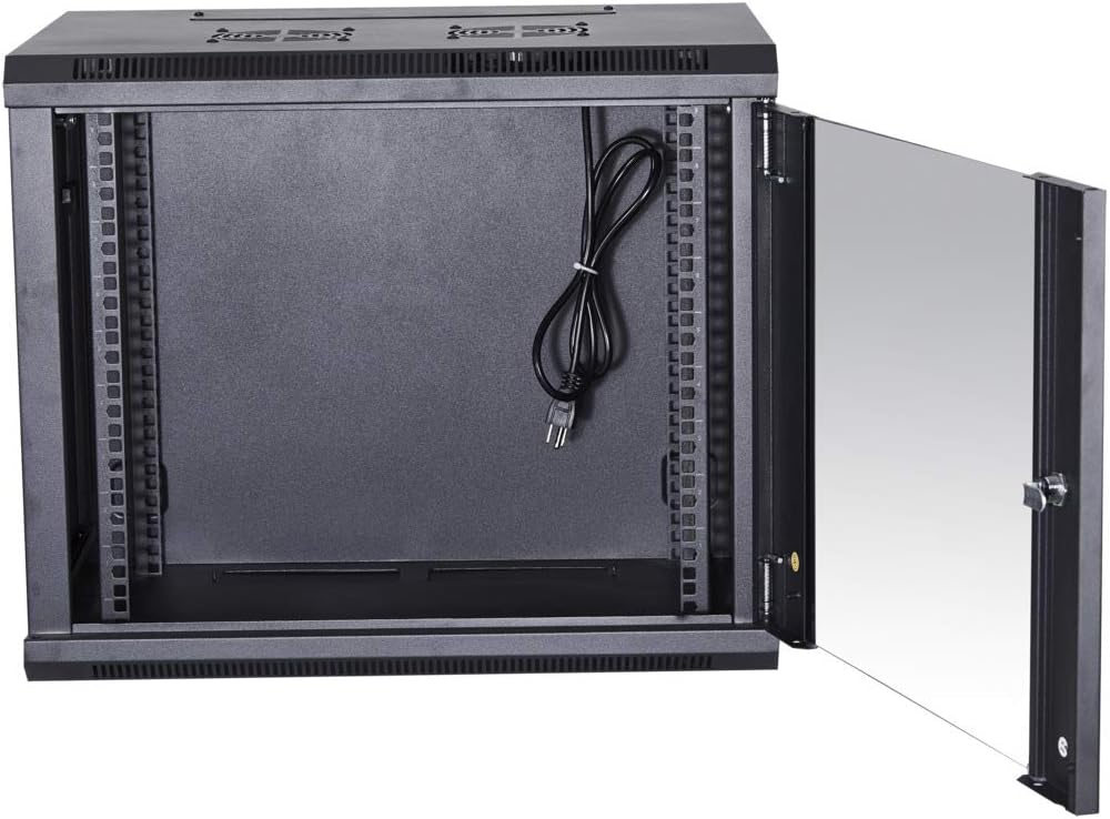 Black 18U Wall Mount Server Rack Cabinet with Locking Tempered Glass Door J623