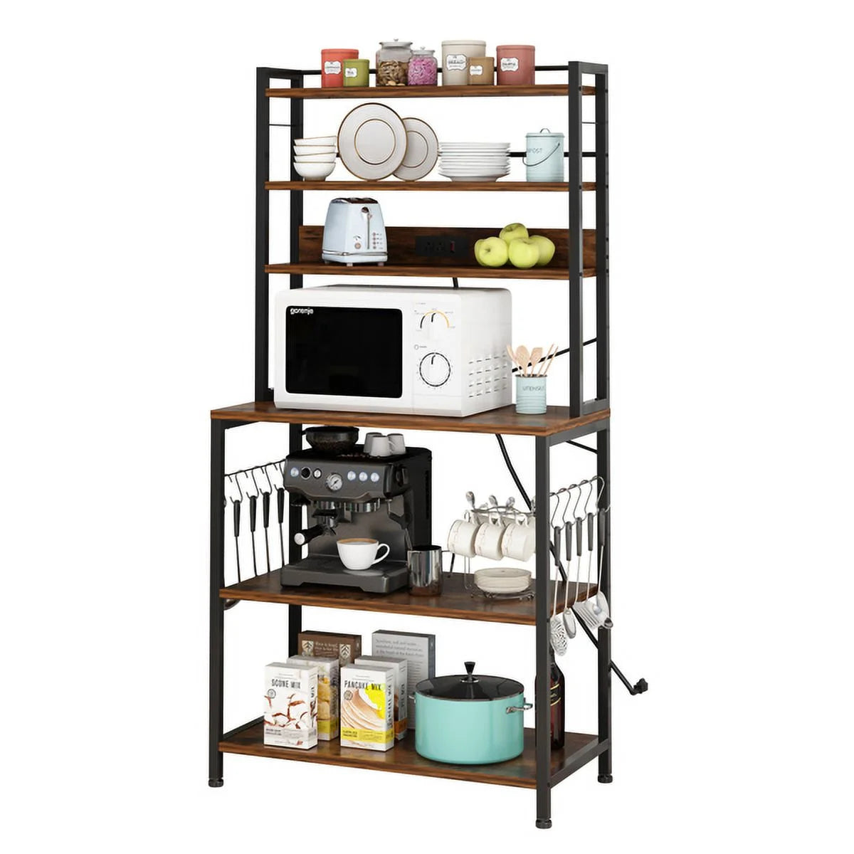 Rustic Brown 6-Tier Bakers Rack with Power Outlets Z333693