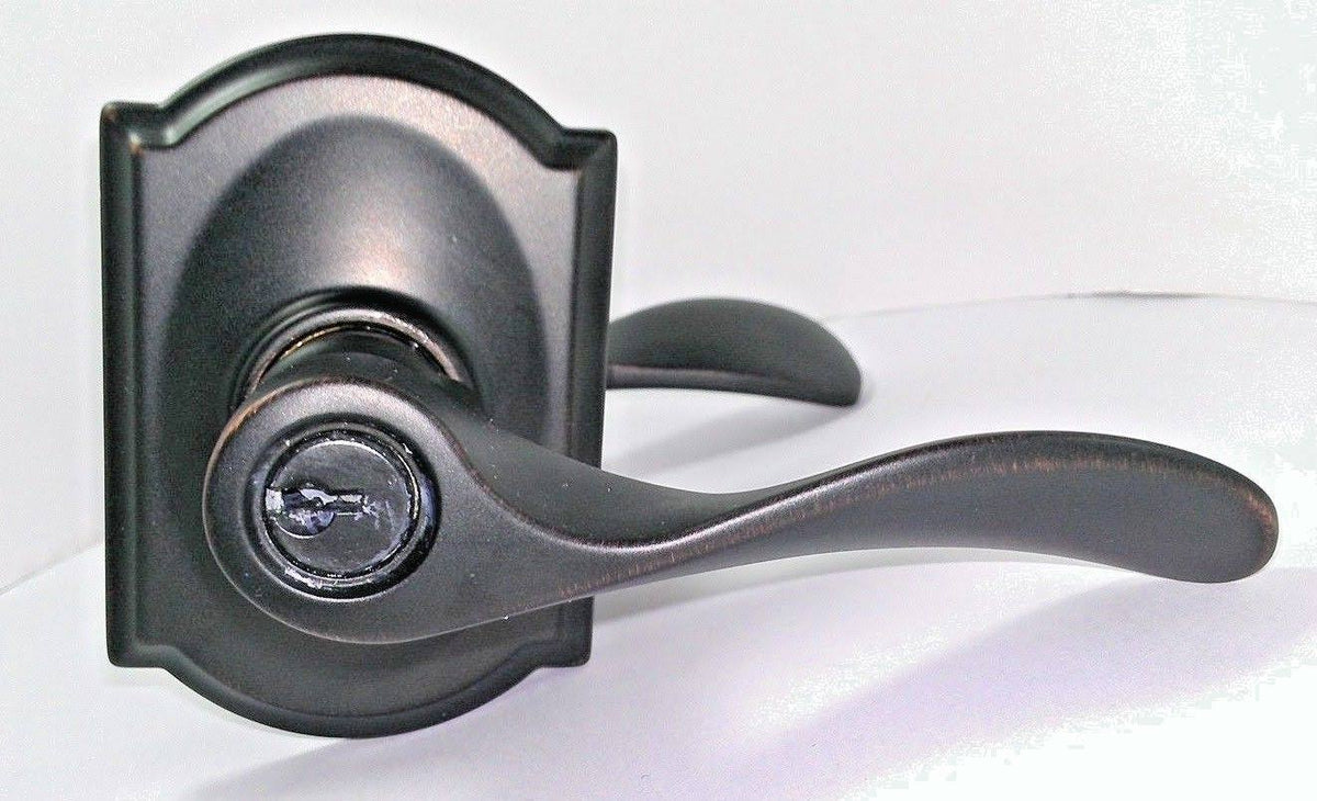 Champagne Camelot Rose Keyed Entry Lock with Latch and Strike, Aged Bronze Finish J931563