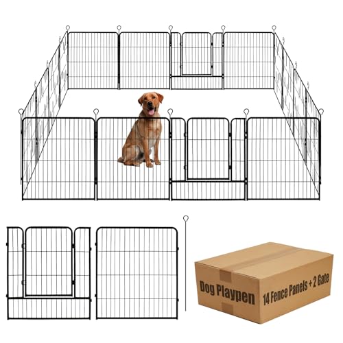 40 in Black Metal 8 Panel Dog Playpen with Gate R713