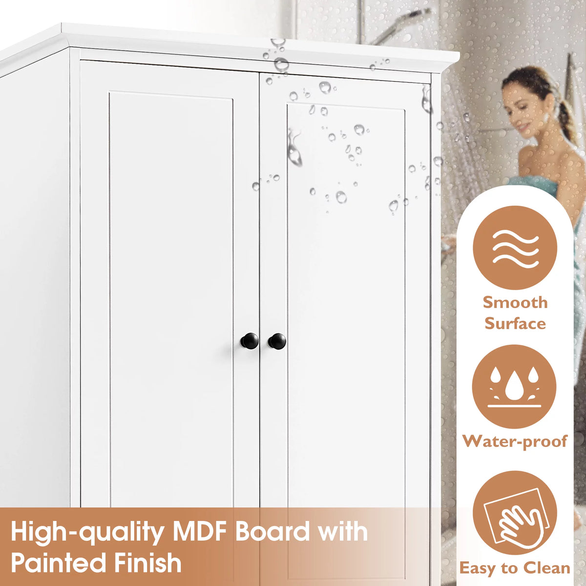 Tall Wood Bathroom Storage Cabinet with 2 Doors and 4 Drawers A806518