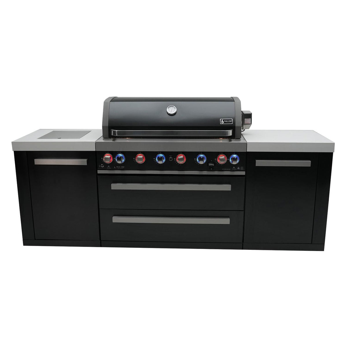 Black Stainless Steel Propane Gas Island Grill with Infrared Side Burner and Rotisserie Kit M2879