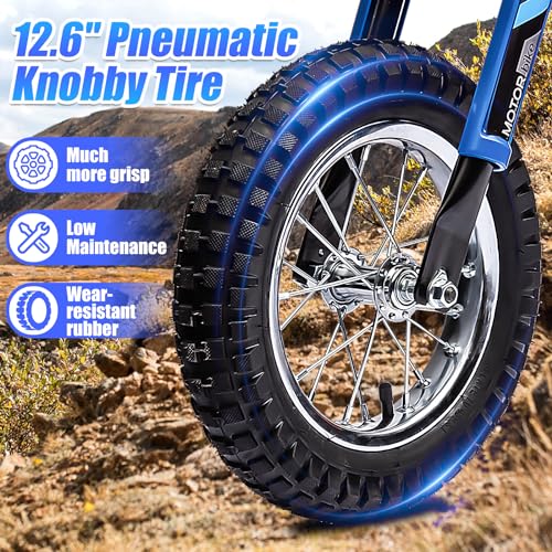 24V Electric Dirt Bike for Kids with Pneumatic Knobby Tires, Blue A46198