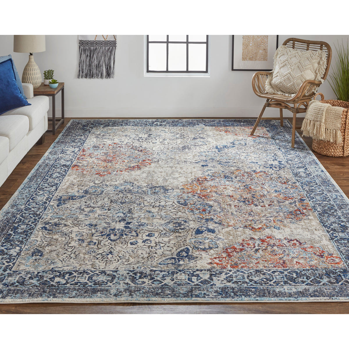 Blue/Ivory/Red Area Rug E3393
