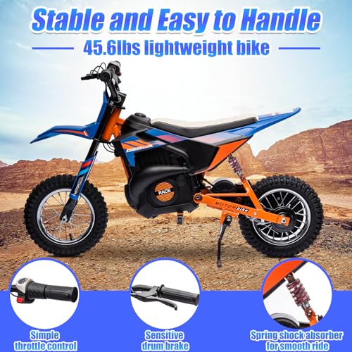24V Electric Dirt Bike for Kids with Pneumatic Knobby Tires, Blue A46198