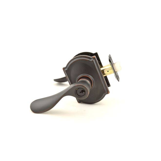 Champagne Camelot Rose Keyed Entry Lock with Latch and Strike, Aged Bronze Finish J931563