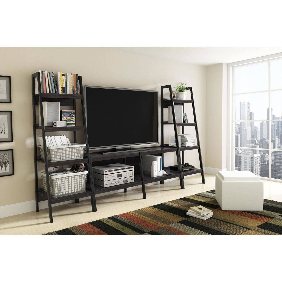 4 Shelf Ladder Bookcase Black Set of 2 N920346