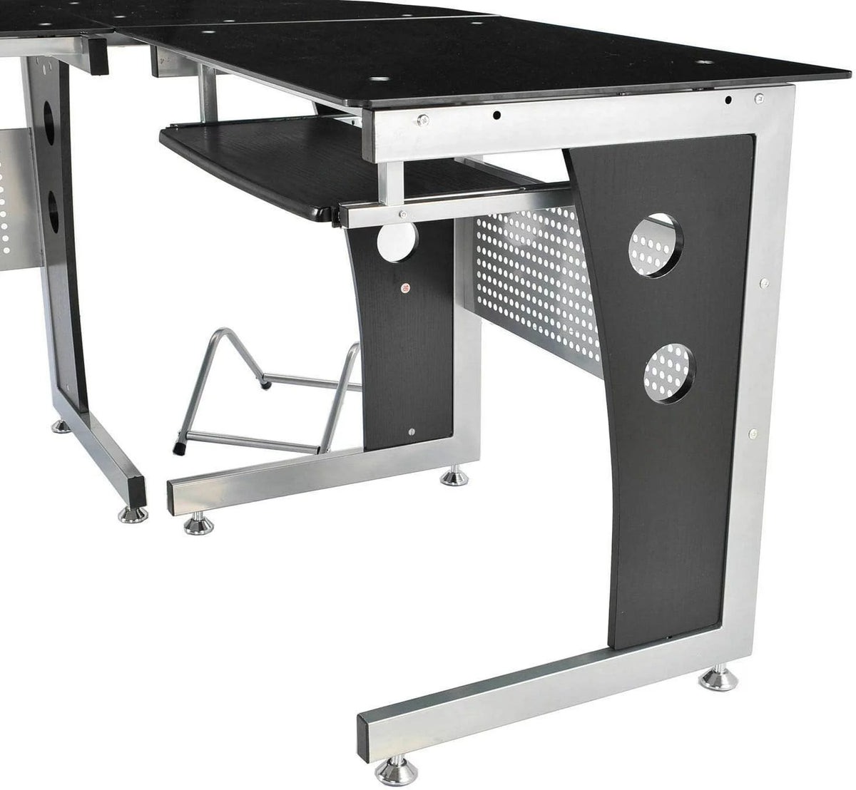 Black L-Shape Corner Tempered Glass Top Computer Desk with Keyboard Tray A656433