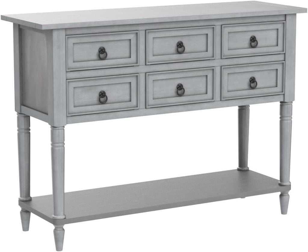 Antique Gray Solid Wood Console Table with 4 Drawers and Bottom Shelf R480