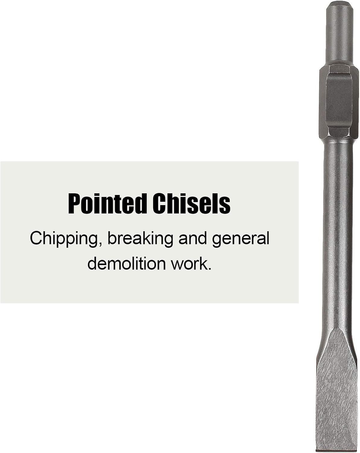 12 inch Demolition Hammer Drill Flat Tip and Bull Point Chisels, Pack of 2 X6225