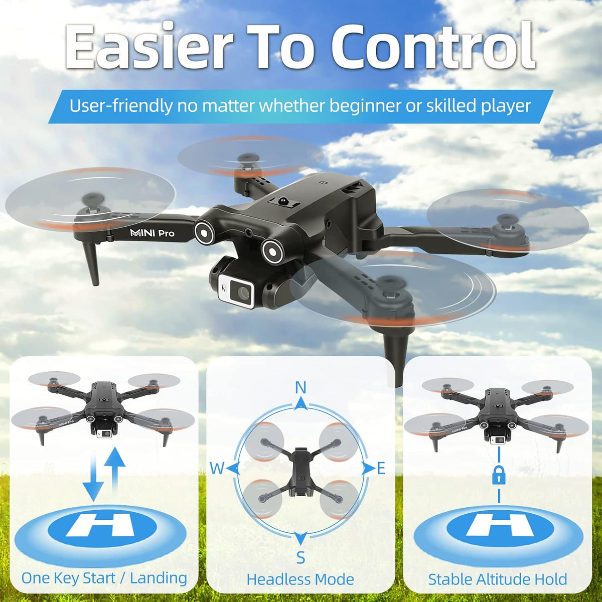 1080P HD FPV Mini Drone with Carrying Case, 2 Batteries J56232