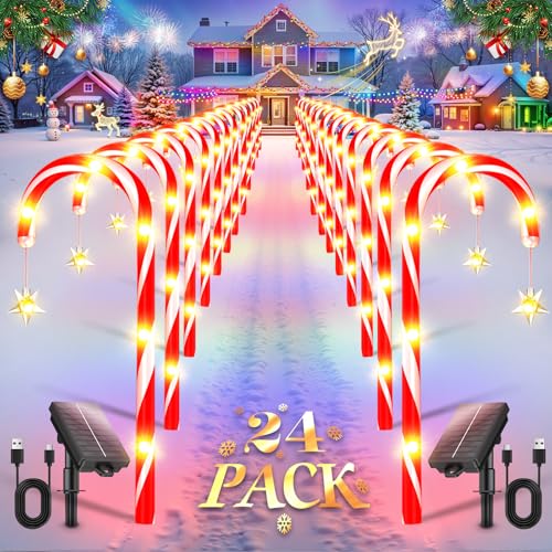 24 Pack Solar Candy Cane Lights Waterproof Q38139