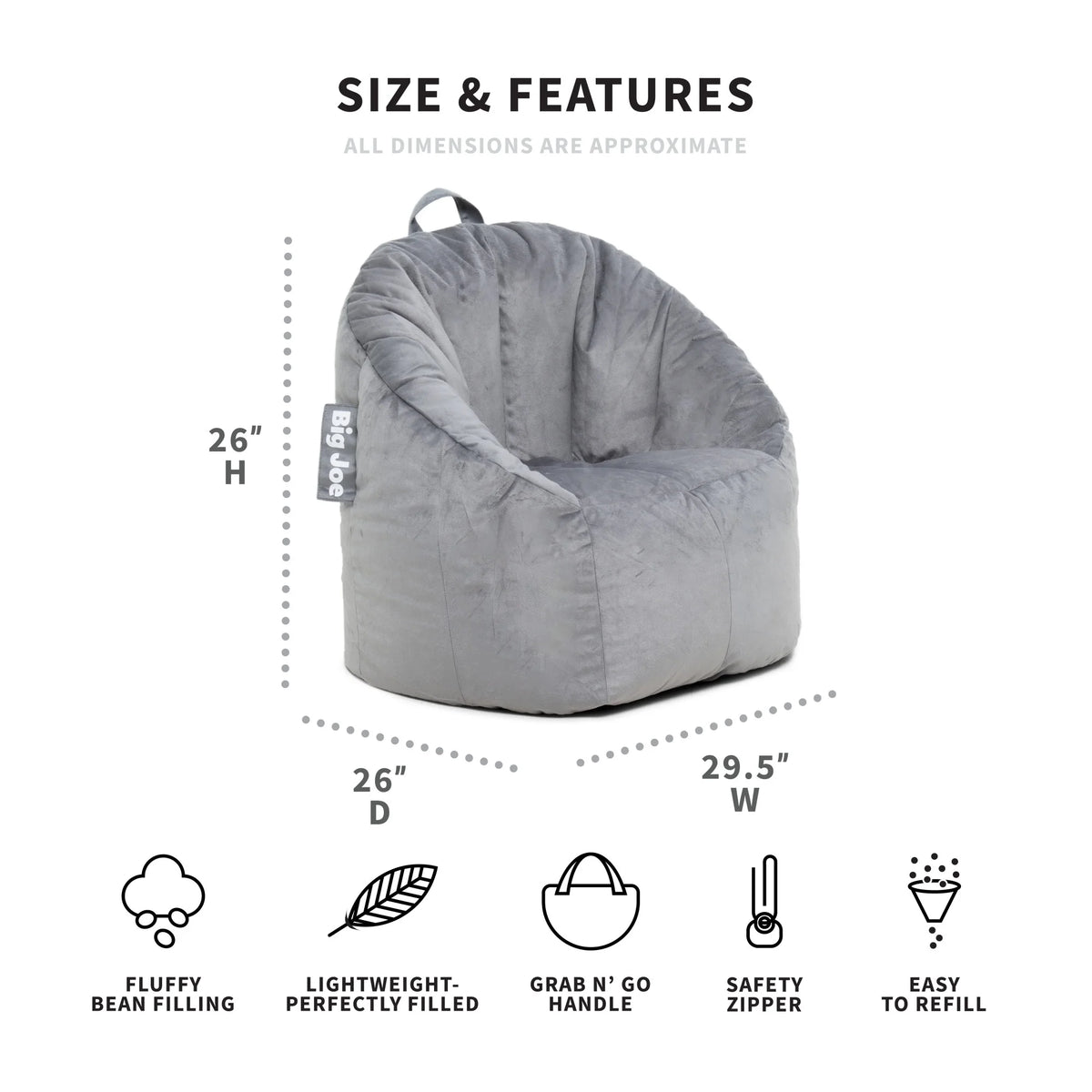 Plush Gray Bean Bag Chair F639585