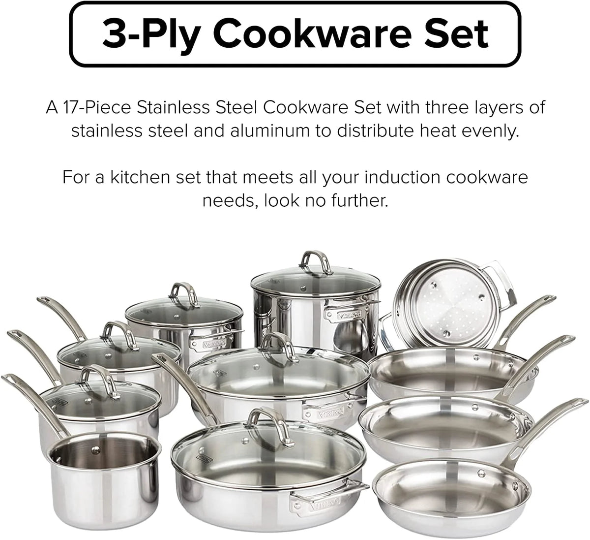 17pc Stainless Steel Cookware Set with Glass Lids Q771