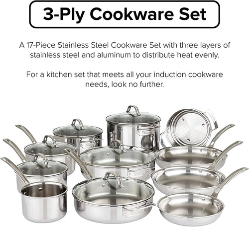 17pc Stainless Steel Cookware Set with Glass Lids Q771