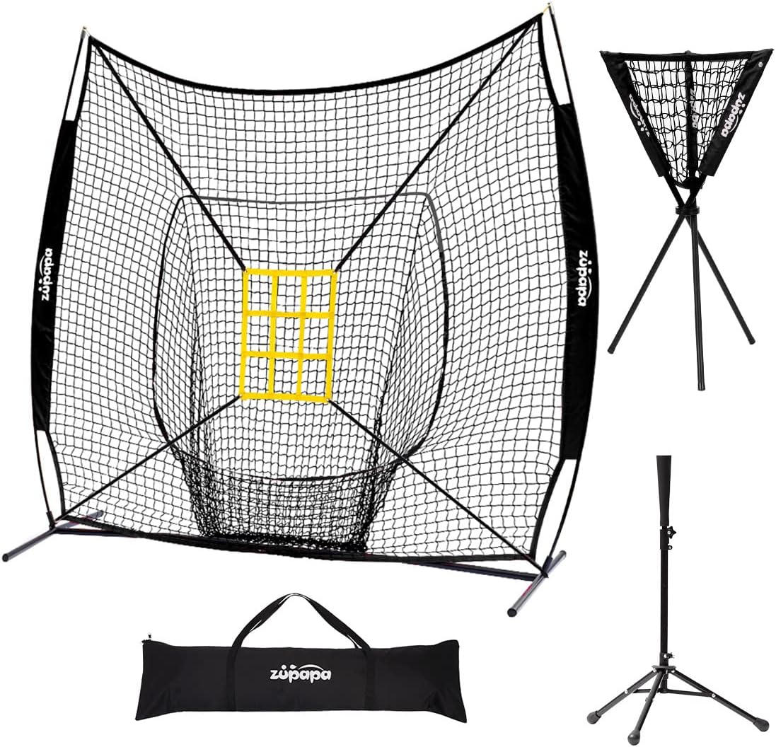 7 x 7 Feet Baseball Softball Net Tee Caddy Set with Carry Bag I6781