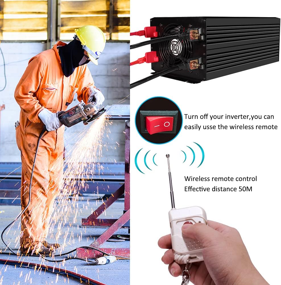 3000 Watt Pure Sine Wave Inverter 12V DC to 120V AC with 4 AC Outlets USB Output LED Display N804