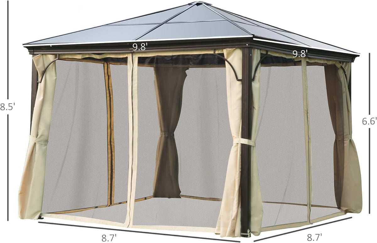 10x10 Polycarbonate Hardtop Gazebo with Curtains and Netting E71318