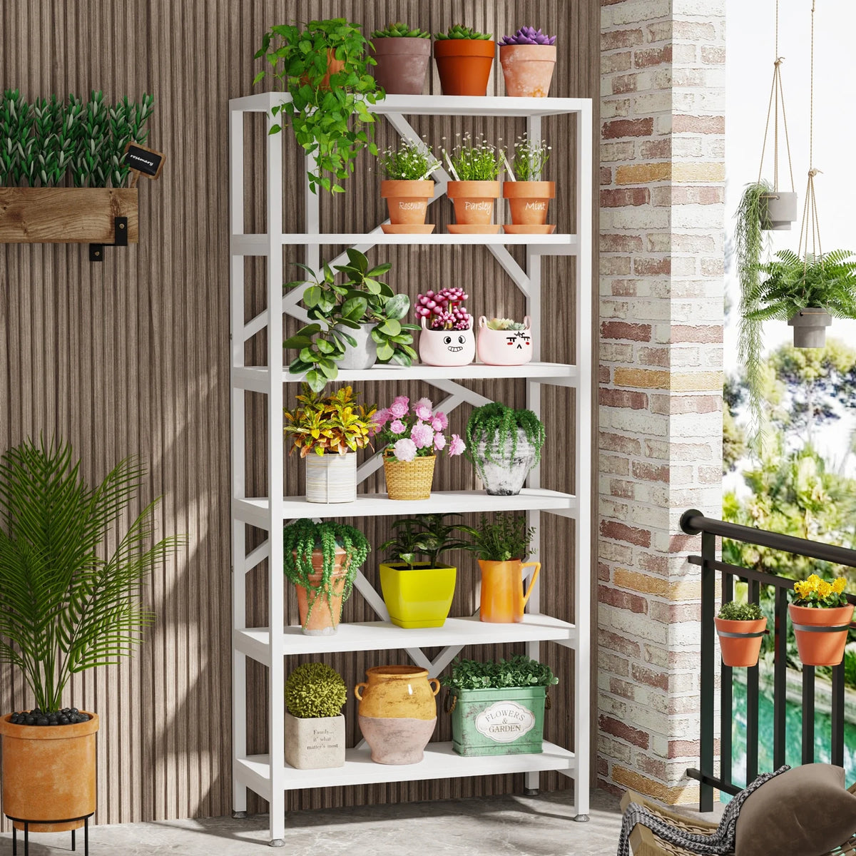 71" 6 Tier Rustic Brown Wood Etagere Bookcase U7157