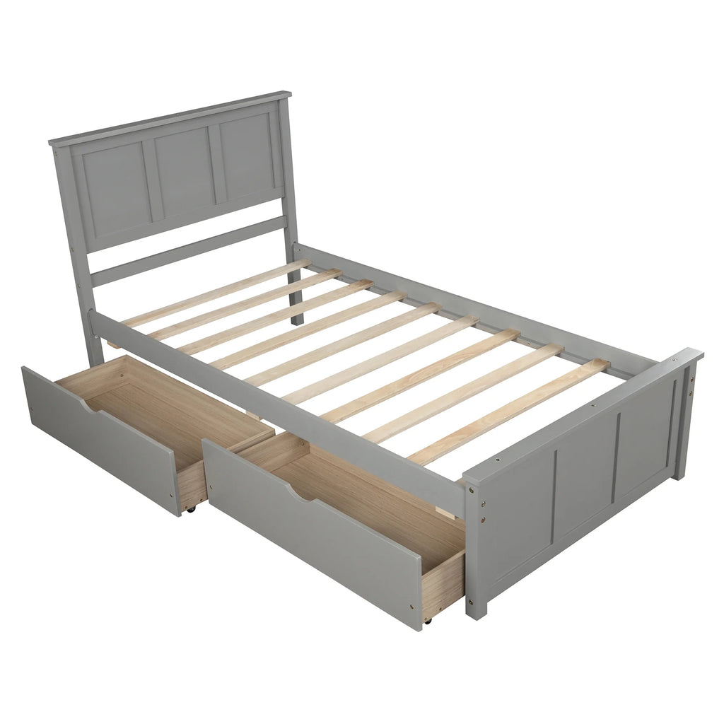 Twin Size Wood Platform Bed with Storage and Headboard Z345