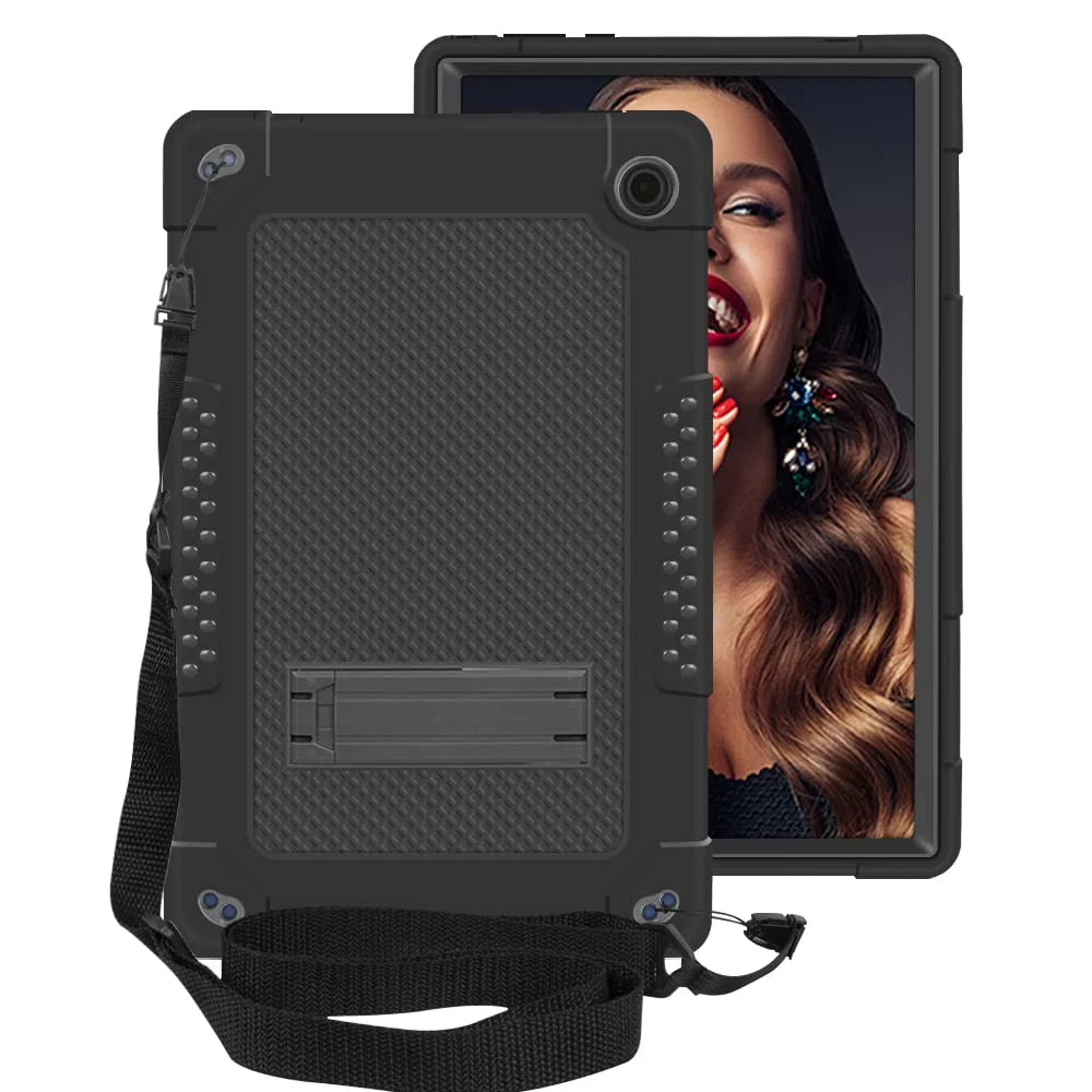 Black Heavy Duty Tablet Case with Kickstand and Shoulder Strap N70817