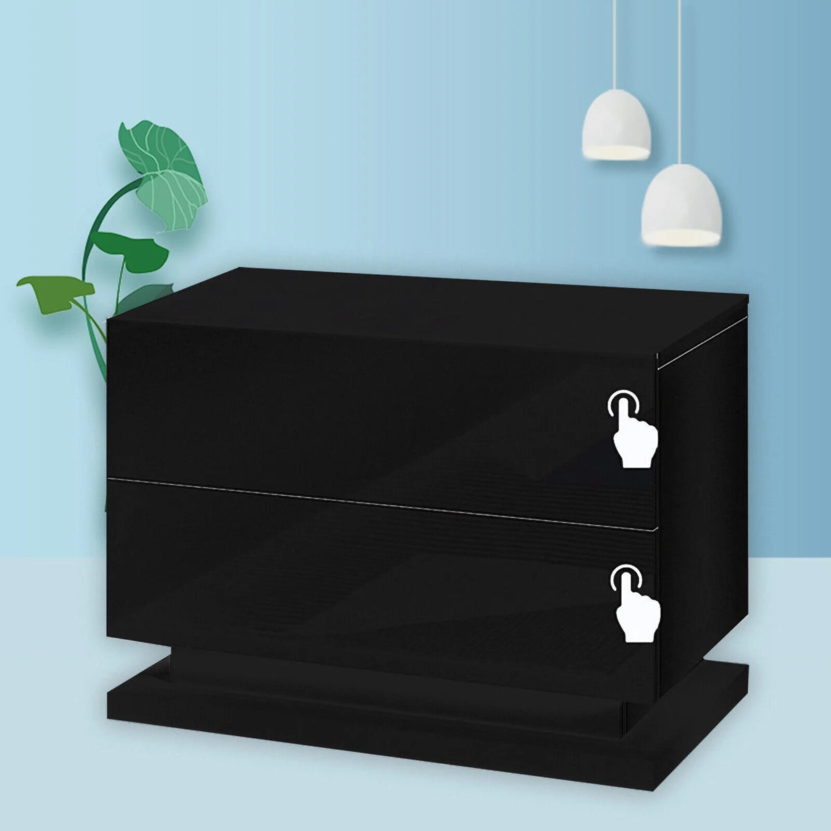 Black 2 Drawer High Gloss Nightstand W51382