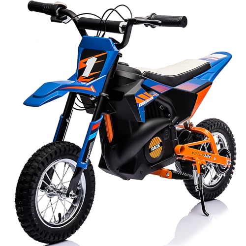 24V Electric Dirt Bike for Kids with Pneumatic Knobby Tires, Blue A46198