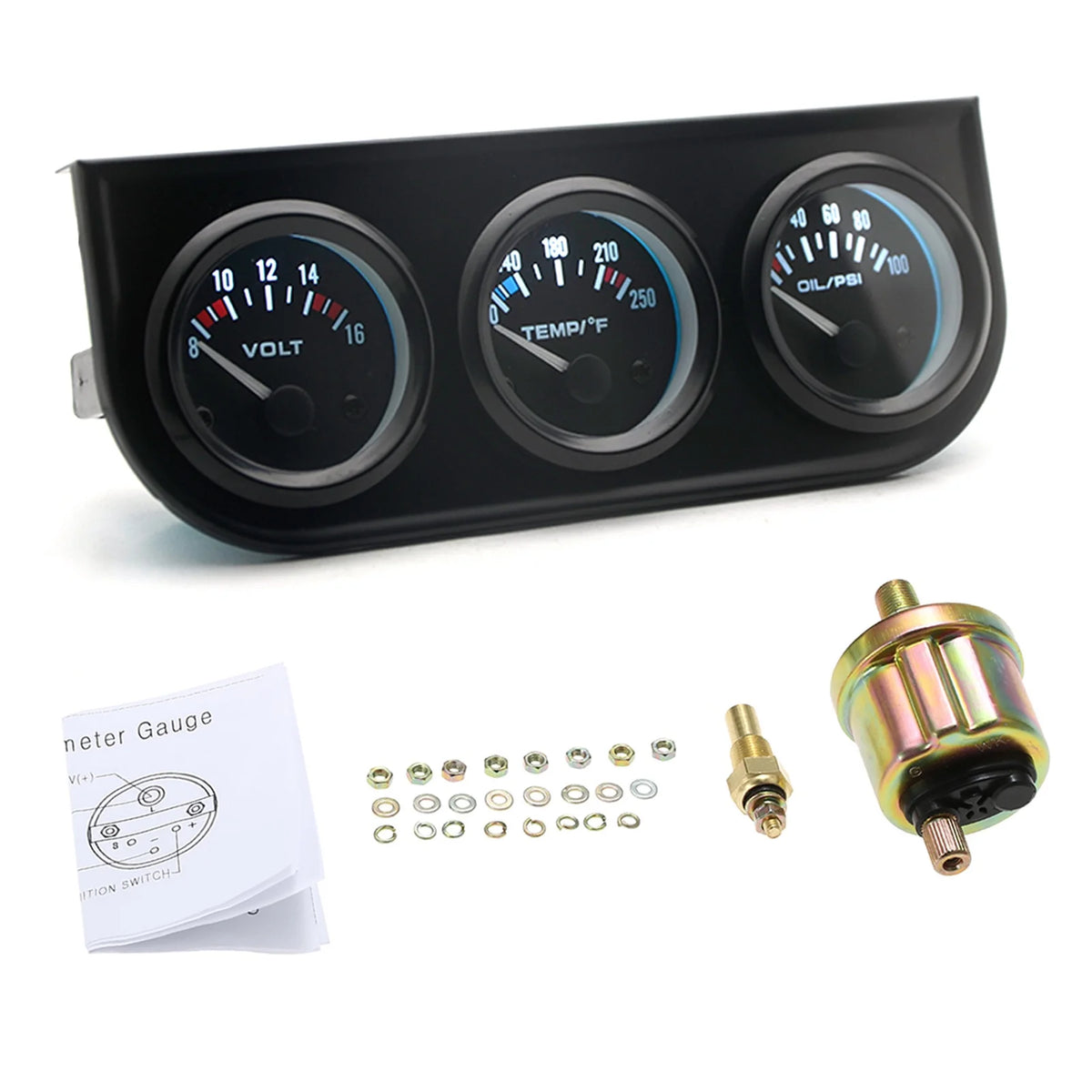 52mm Triple Gauge Kit for Voltage, Water Temperature, Oil Pressure Z7683