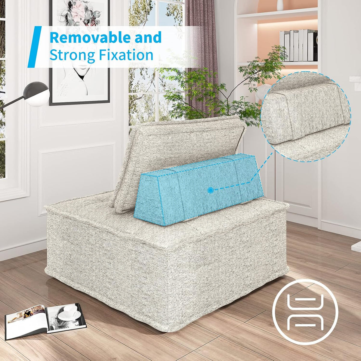 Beige Armless Floor Sofa 2PCS Modular with Removable Back Cushion A545