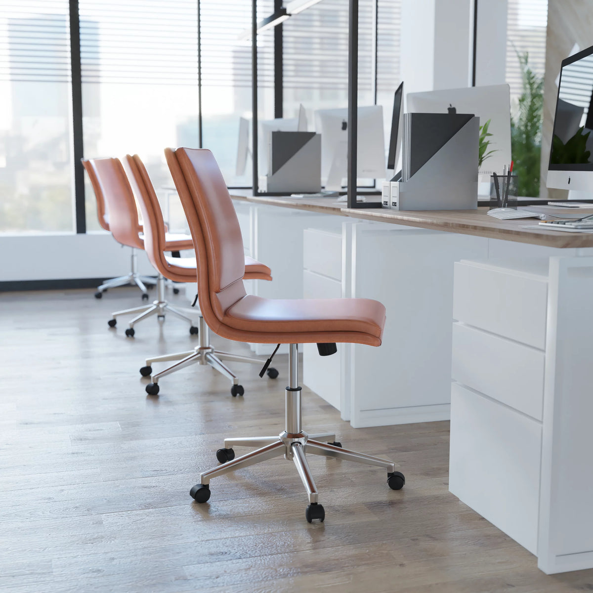 Brown Faux Leather Mid-Back Office Chair with Casters E1630