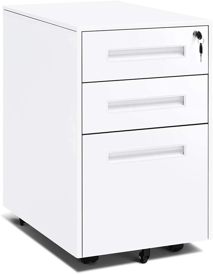 Black Mobile Filing Cabinet 3 Drawer with Lock Wheels R64951