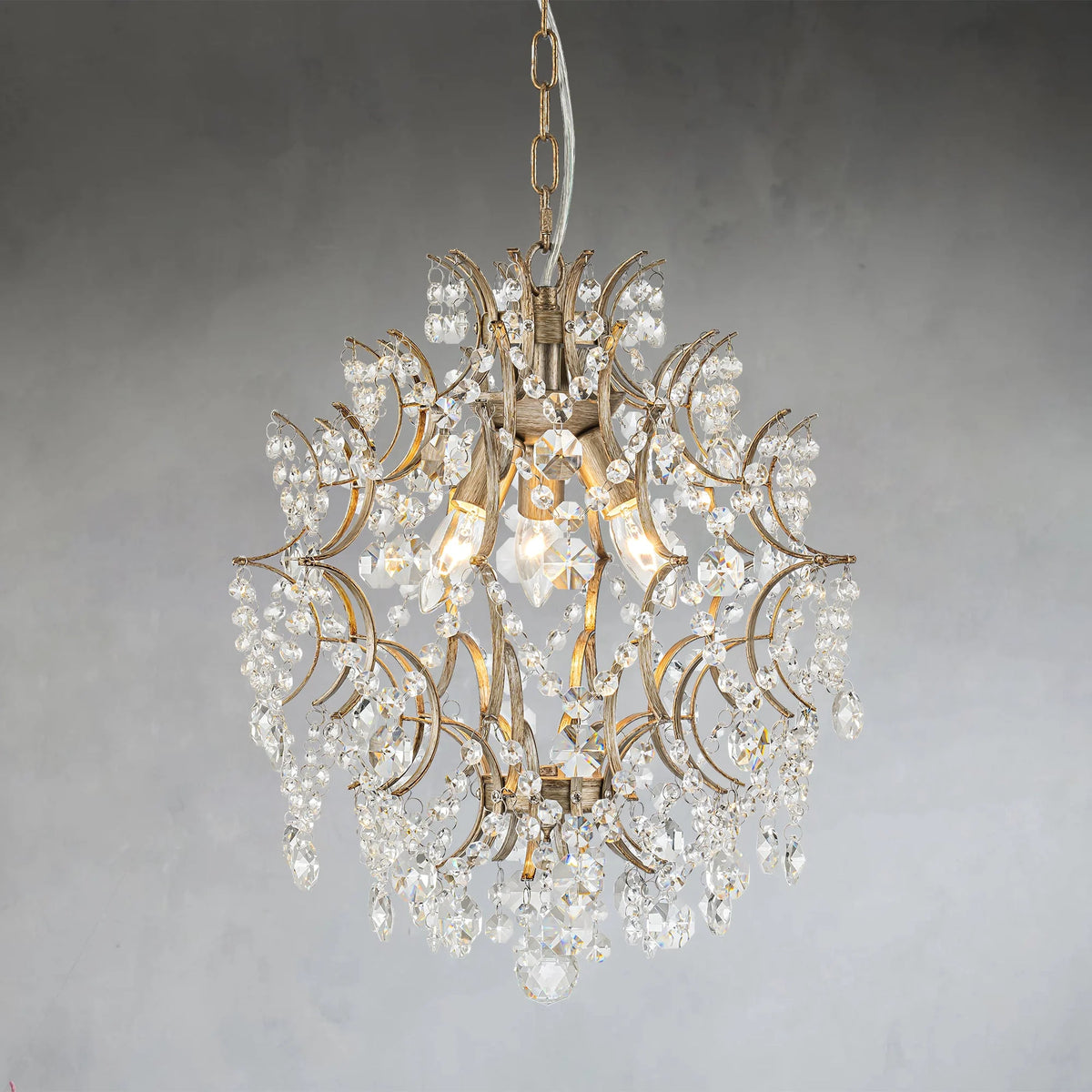 3-Light Tiered Cluster Crystal Beads Chandelier T3978