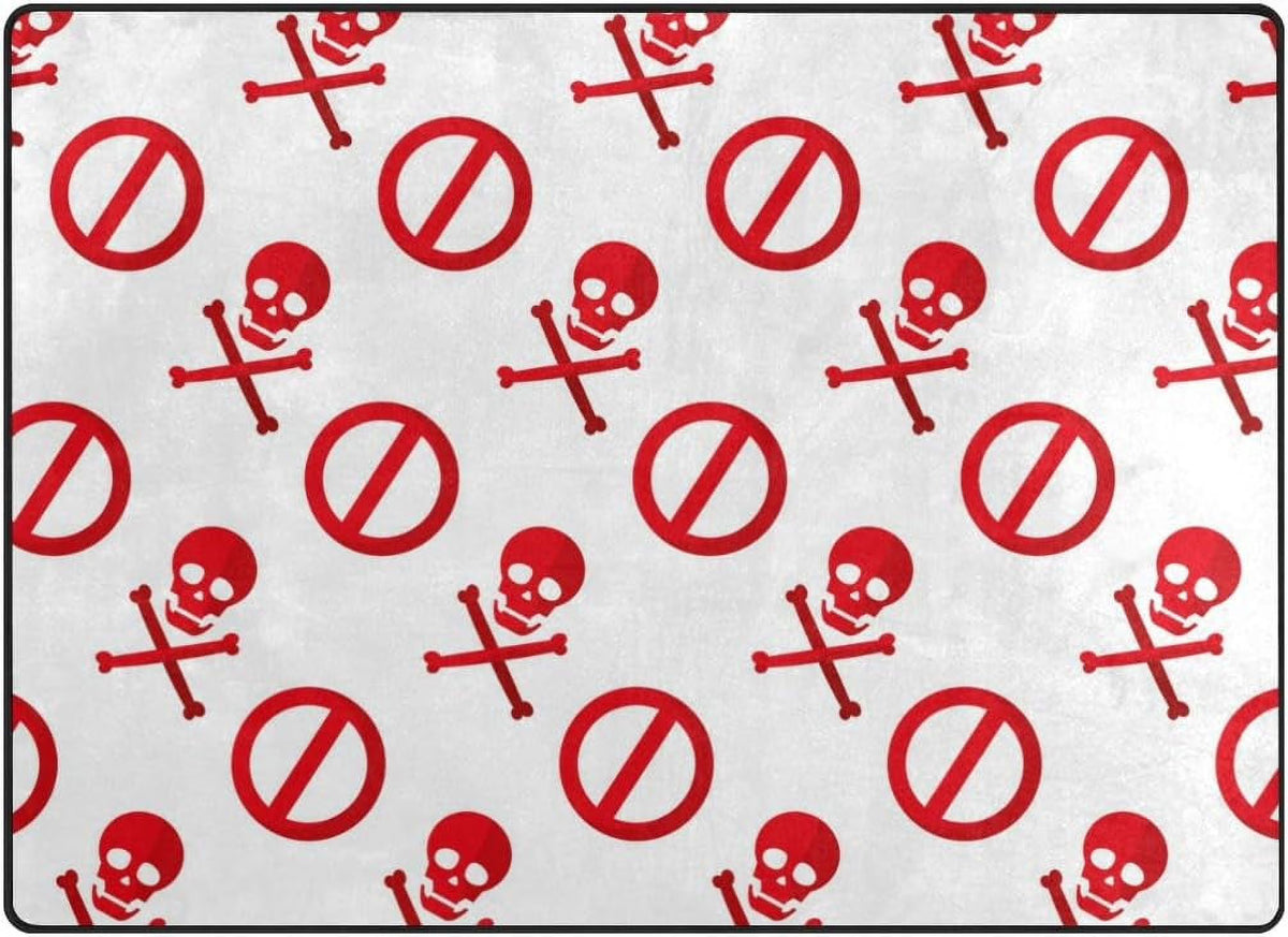 Red Darger Skull Symbol Lightweight Carpet Mats, 6'8" x 4'10" Area Soft Rugs Floor Mat Rug O127082