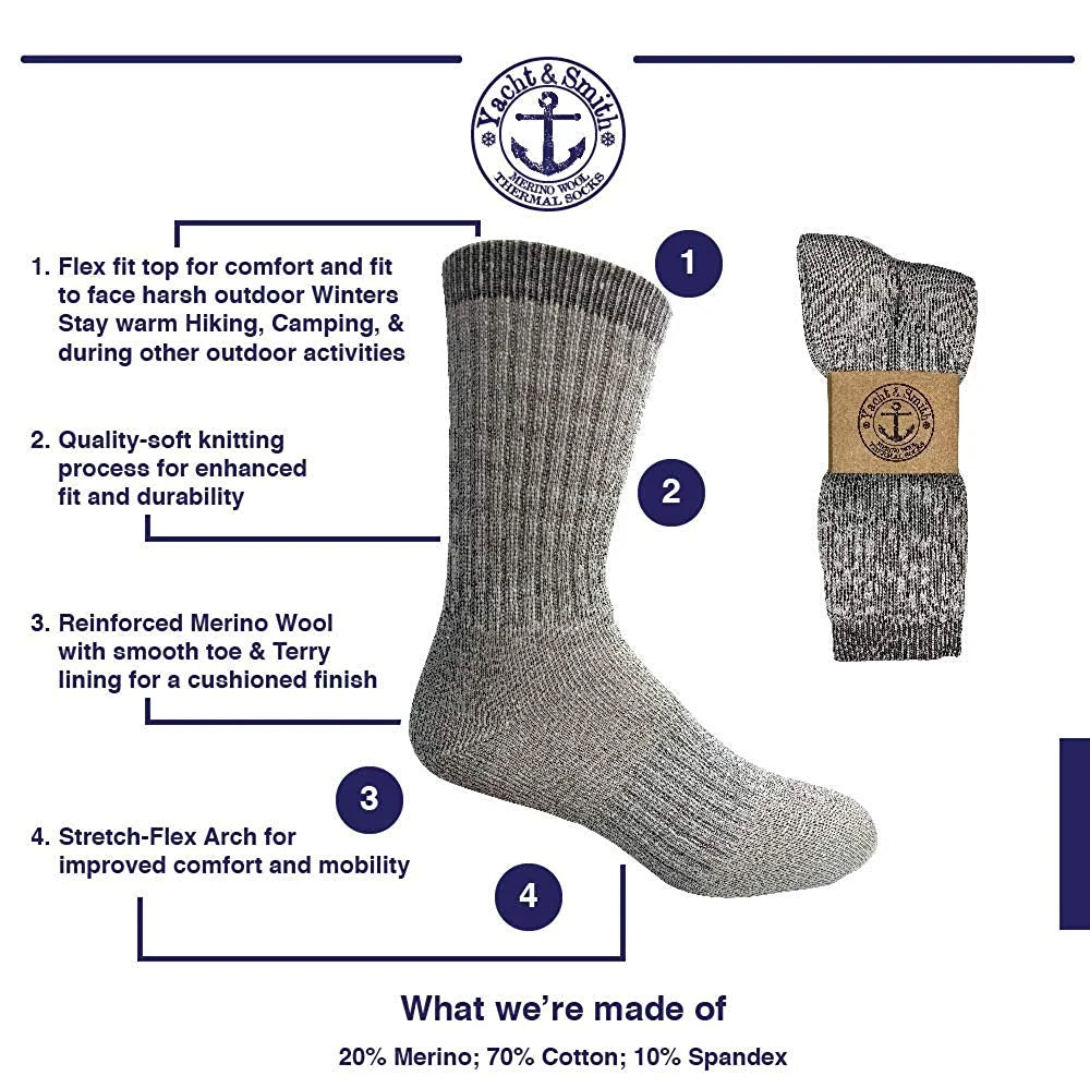 60 Pair Pack Merino Wool Thermal Boot Socks Z218225