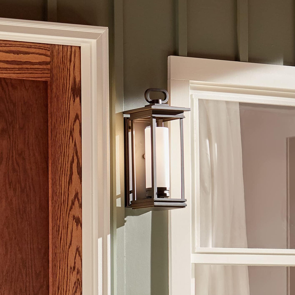 17.75 1 Light Outdoor Wall Light with Satin Etched Cased Opal Glass in Rubbed Bronze B307759
