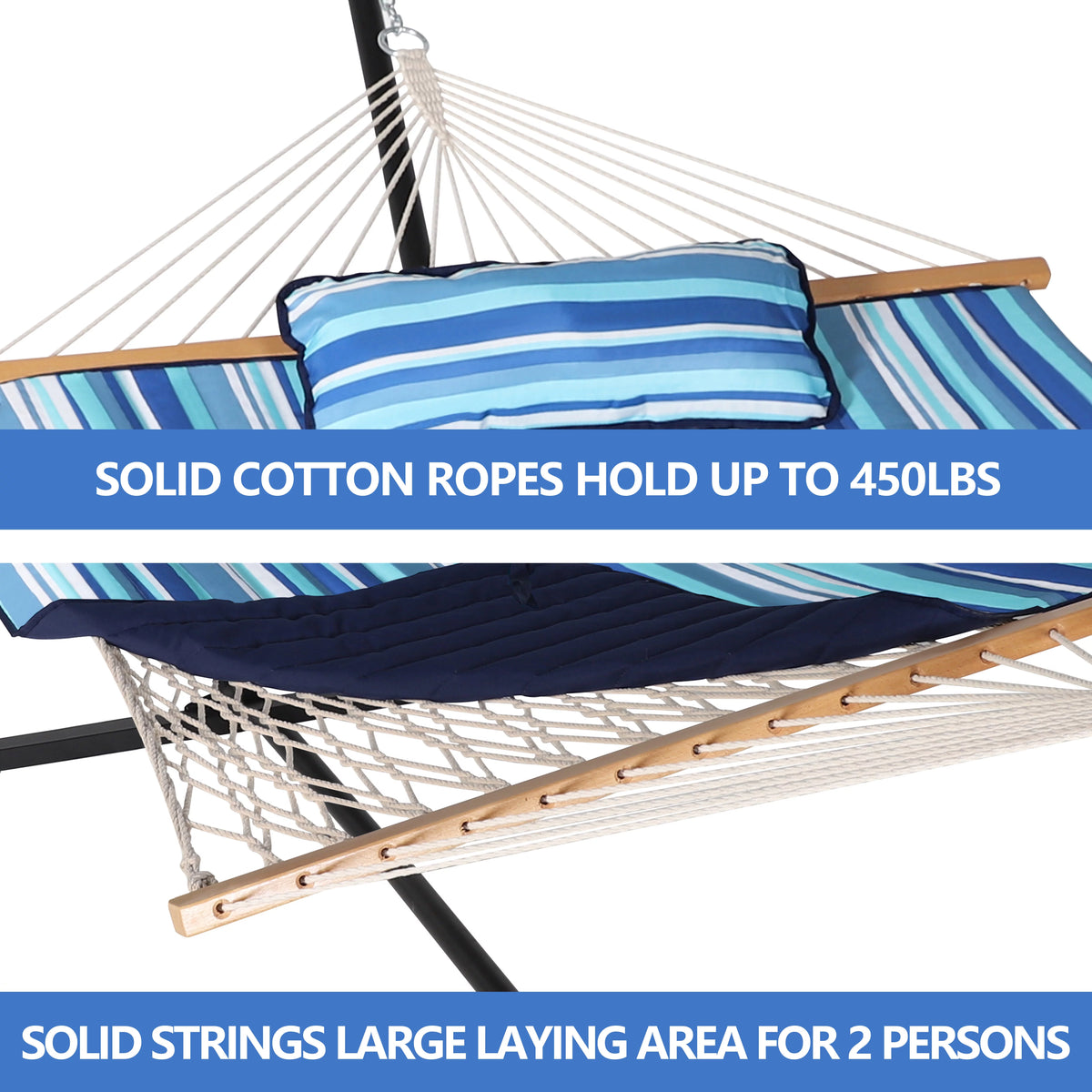 2-Person Hanging Hammock with Steel Stand and Cotton Pad P8645